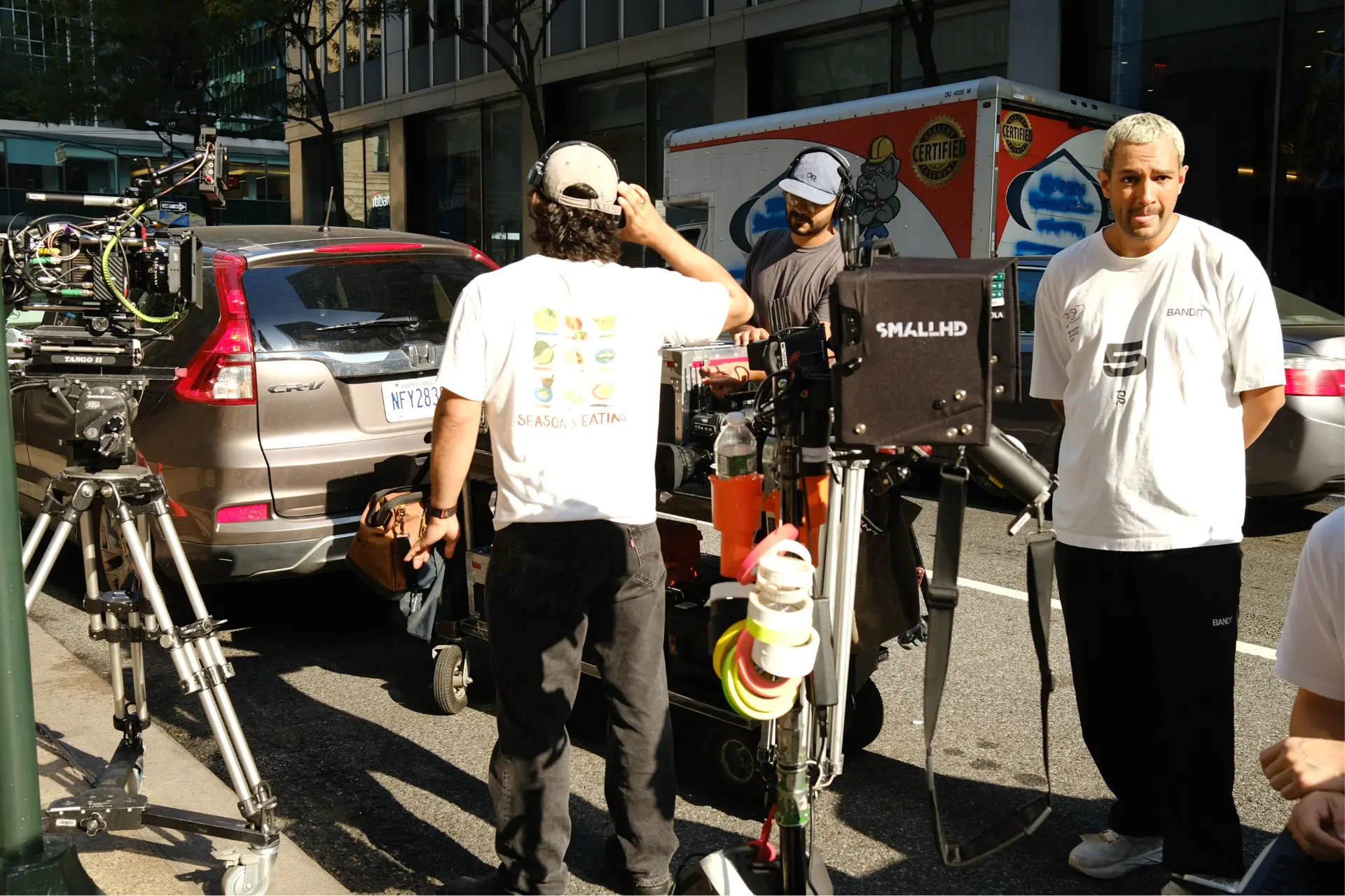 Camera crew setting up on the street